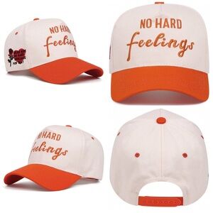 •No Hard Feelings• Orange & Cream Graphic Embroidered SnapBack